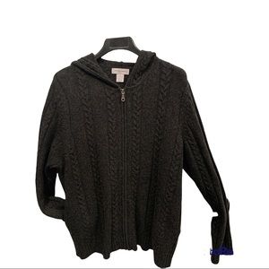 Wool blend cable knit zip-up hooded cardigan Bloomingdale’s Sutton Studio 1X